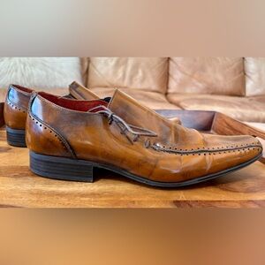 JEFF BANKS Men’s Brown Patent Leather Square Toe Shoes